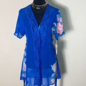 In Bloom by Jonquil Blue Sheer S/P cover up blouse floral lace with belt